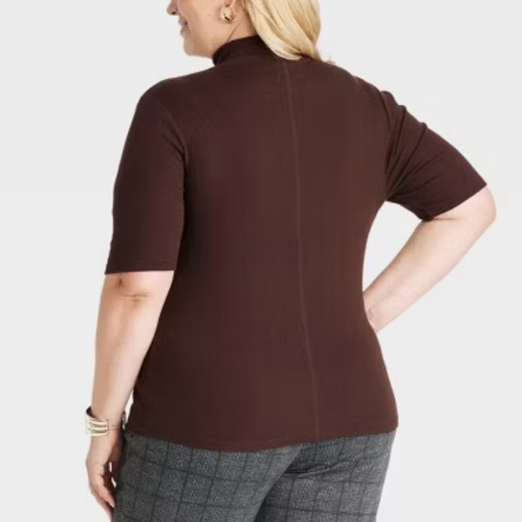 Brown Ribbed Mock Neck Top - Picture 2 of 8